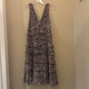 Vintage Cacharel Patterned Ruffle Dress Silk size 40, 4-6